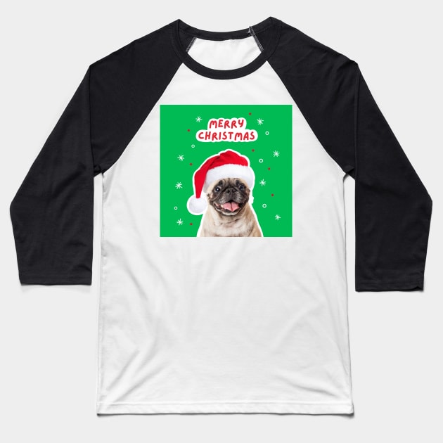 Funny Pug Christmas Photo Baseball T-Shirt by esturgeo